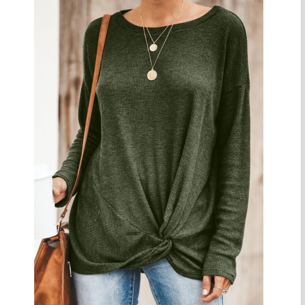 Oversized Green Knotted Knit Top